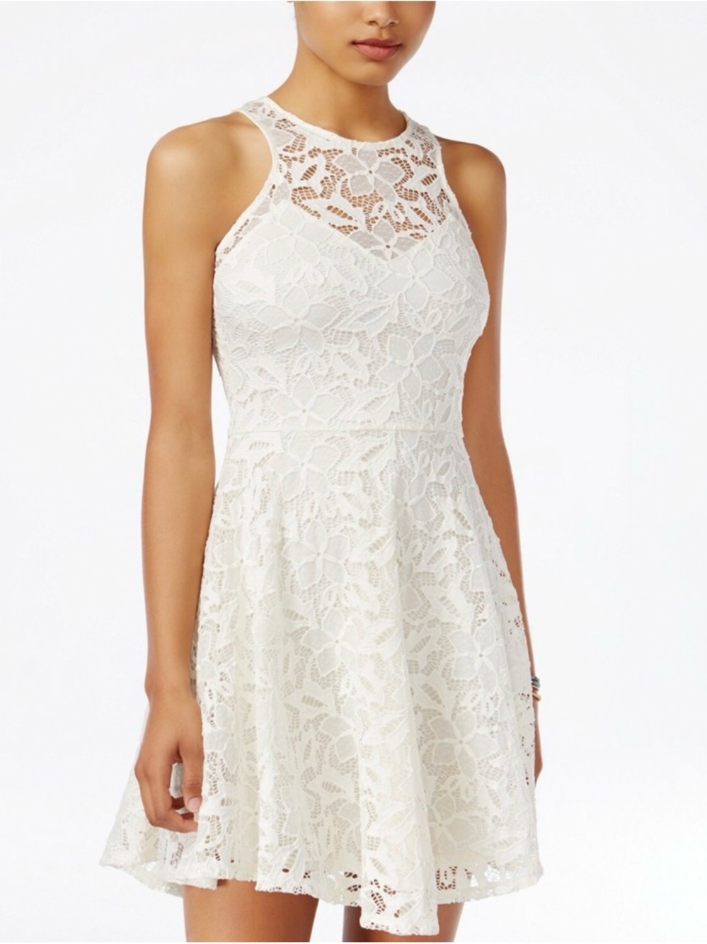 Material Girl White Lace Halter Mini Dress